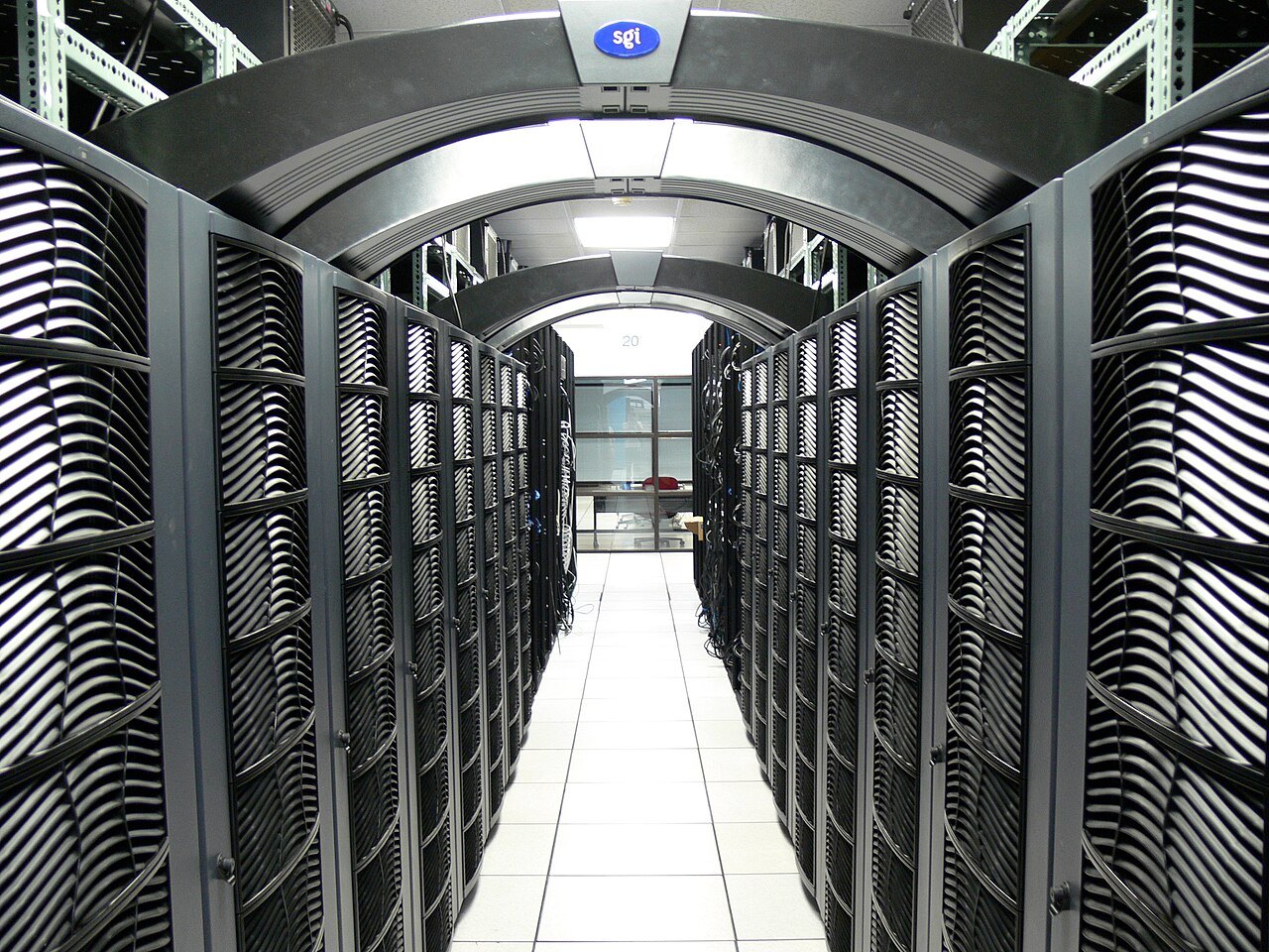 Rows of servers in a data center